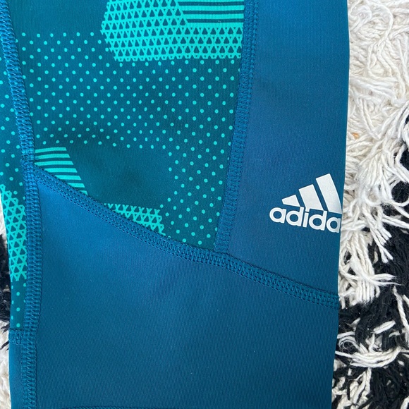 Adidas Climalite Blue/Green Patterned Leggings - Picture 1 of 2